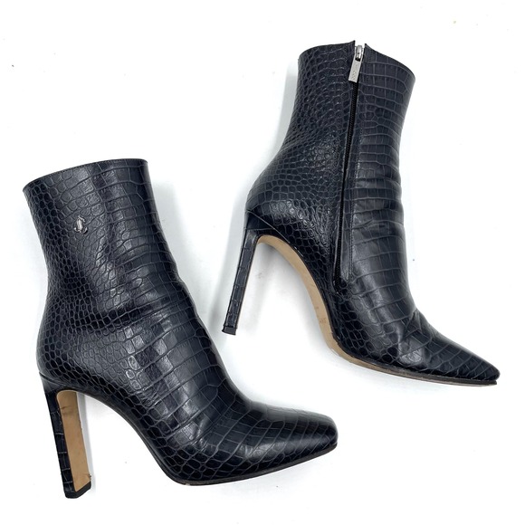 Jimmy Choo Minori Croc Booties Dusk Leather Square Toe Heels Ankle Sz 37 / 7 - Picture 6 of 11